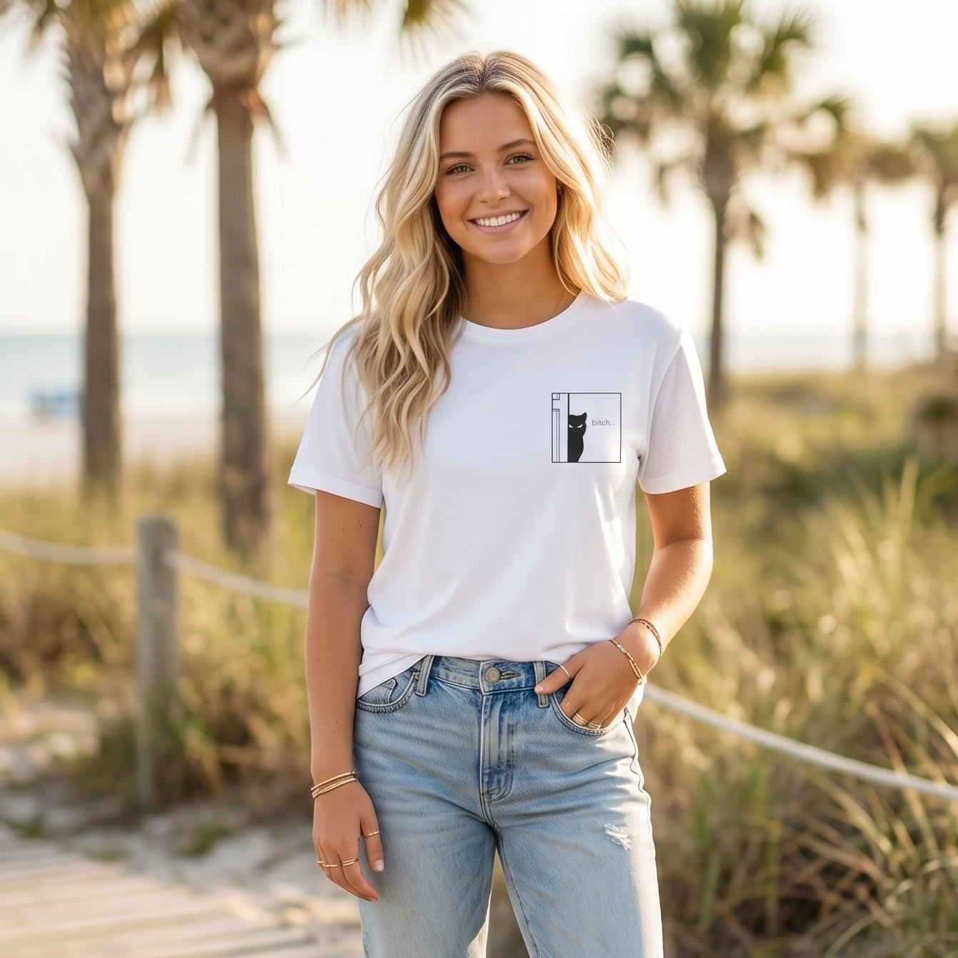 Damen T-Shirt Katze „bitch…“