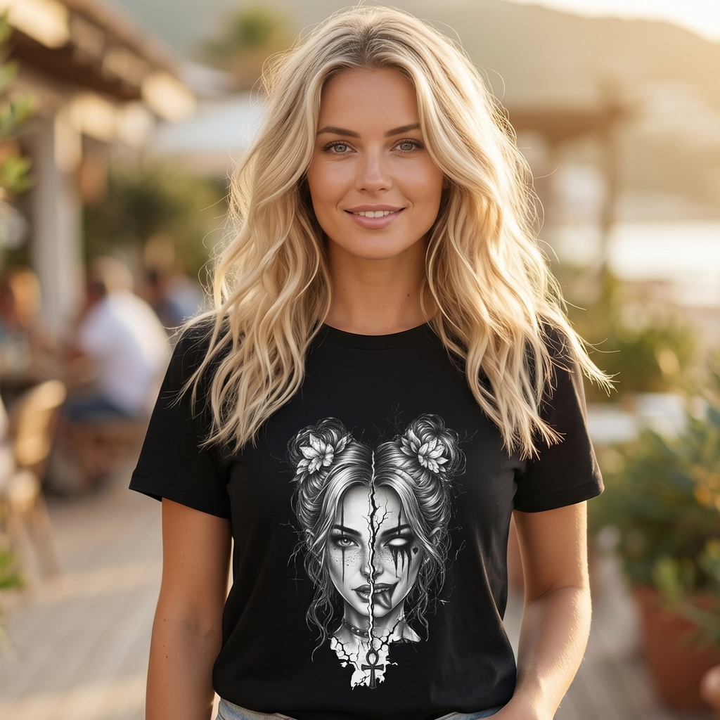 Damen T-Shirt Gothic Doll Motiv