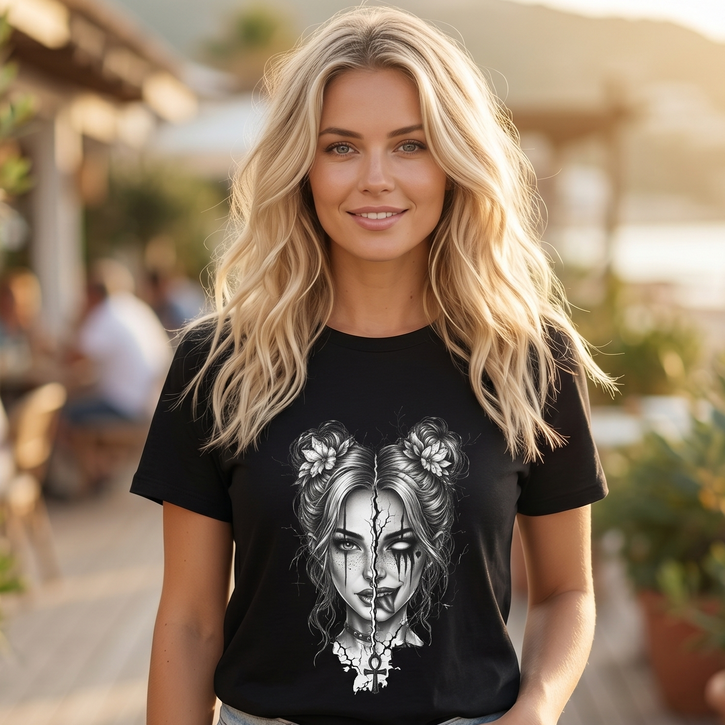 Damen T-Shirt Gothic Doll Motiv