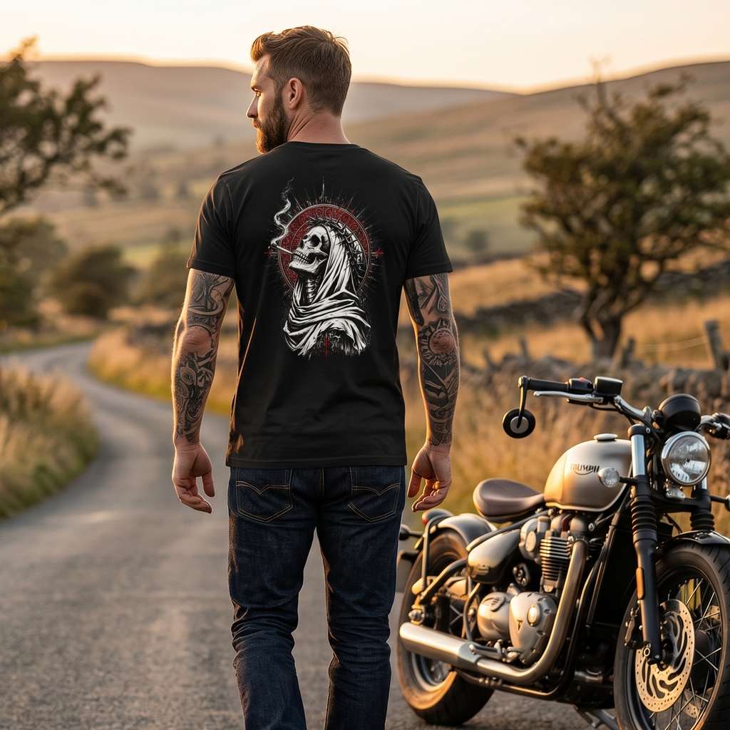 Herren T-Shirt Totenkopf / Grim Reaper mit Front- & Backprint