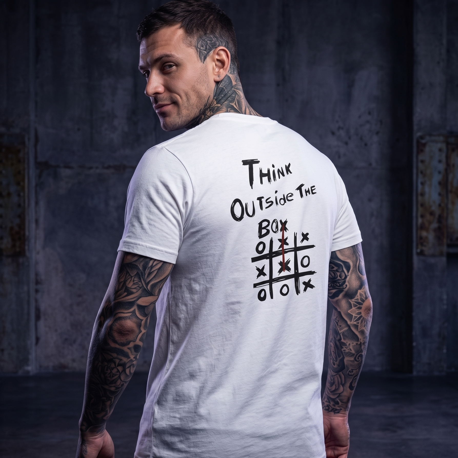Herren T-Shirt „Think Outside The Box“ Backprint