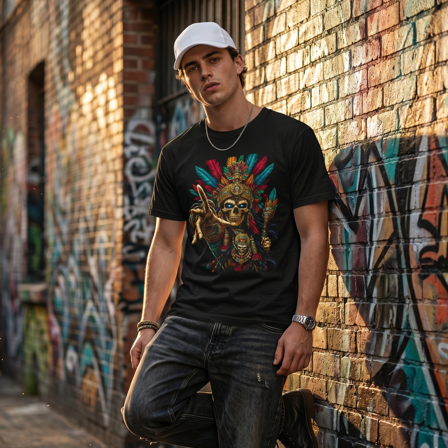 Herren T-Shirt Voodoo Skull Schamane Design