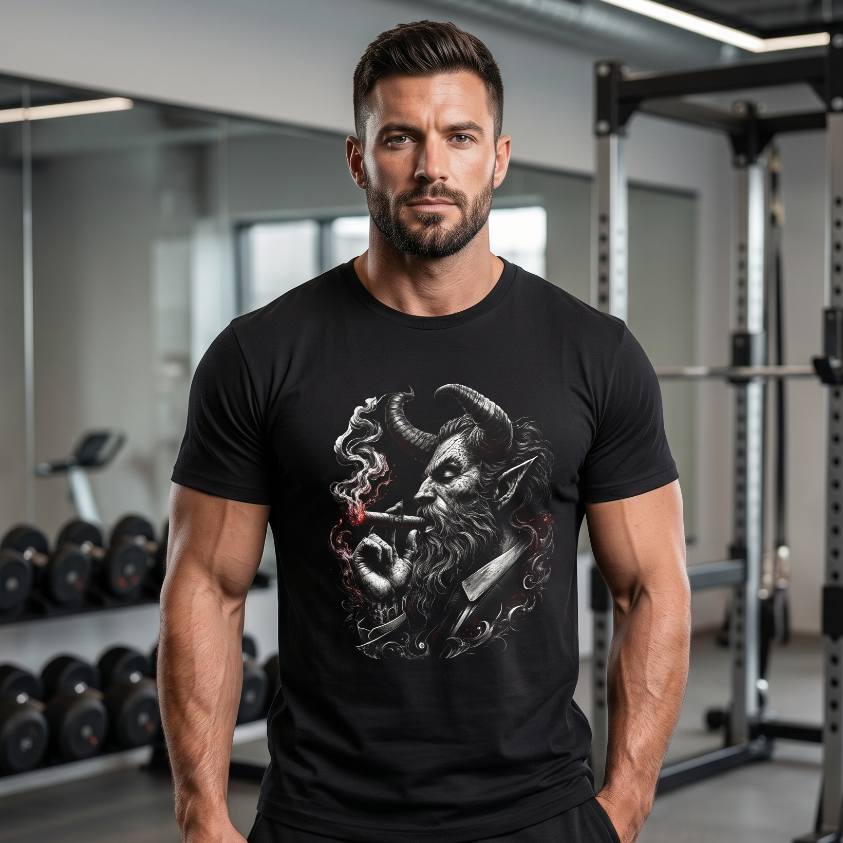 Herren T-Shirt Dämon mit Zigarre