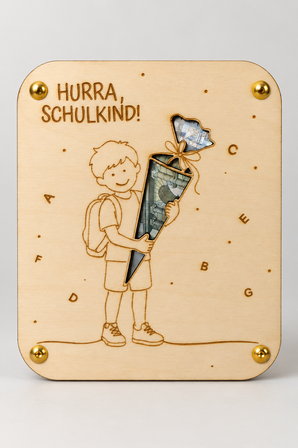 Holz-Geldgeschenk „Hurra, Schulkind!“