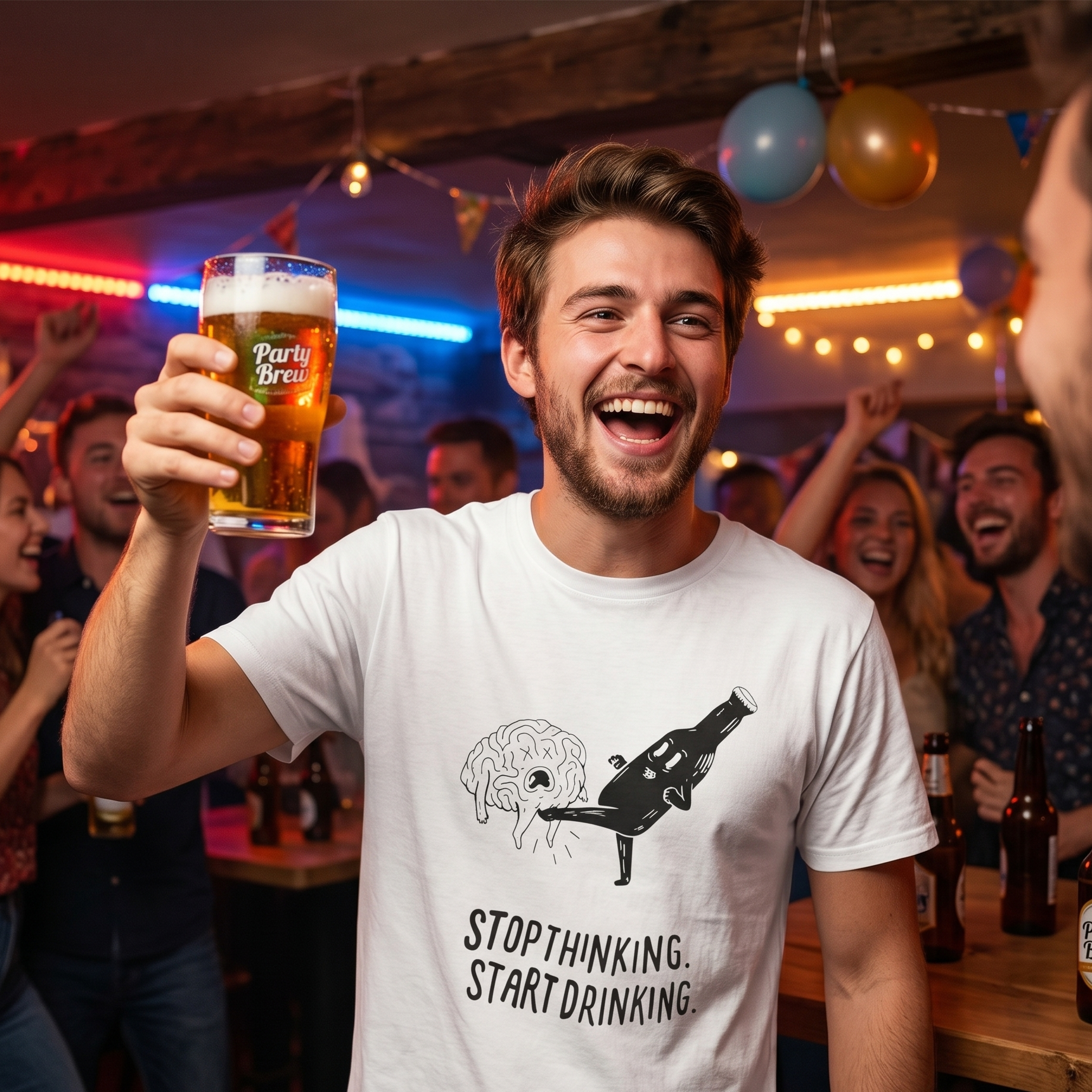Herren T-Shirt „Stop Thinking Start Drinking“